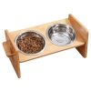 Bamboo Double Dog Raised Bowls 15Â° Tilt Elevated Dog Bowls with 4 Adjustable Heights 2 Stainless Steel Bowls Pet Feeder for Dogs Cats Rabbits