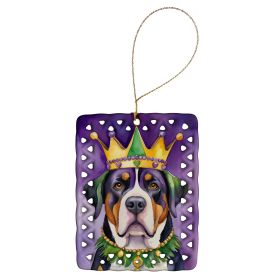 Greater Swiss Mountain Dog King of Mardi Gras Porcelain Ornament Christmas Tree Hanging Decorations for Home Christmas Holiday, Rectangle, Gift