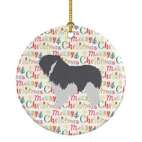 Polish Lowland Sheepdog Dog Merry Christmas Ceramic Ornament Christmas Tree Hanging Decorations for Home Christmas Holiday, Party, Gift, 3 in