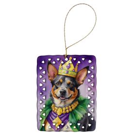 Australian Cattle Dog King of Mardi Gras Porcelain Ornament Christmas Tree Hanging Decorations for Home Christmas Holiday, Rectangle, Gift, Multicolor