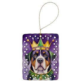 Greater Swiss Mountain Dog King of Mardi Gras Porcelain Ornament Christmas Tree Hanging Decorations for Home Christmas Holiday, Rectangle, Gift