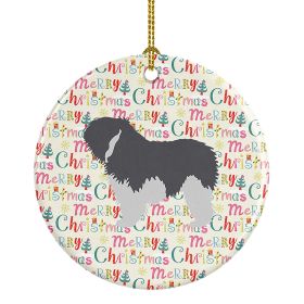 Polish Lowland Sheepdog Dog Merry Christmas Ceramic Ornament Christmas Tree Hanging Decorations for Home Christmas Holiday, Party, Gift, 3 in