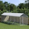 Outdoor Dog Kennel with Roof Silver 6.6'x32.8'x8.2' Galvanized Steel