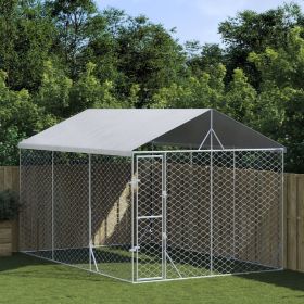 Outdoor Dog Kennel with Roof Silver 9.8'x14.8'x8.2' Galvanized Steel