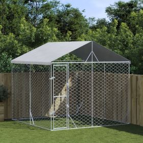 Outdoor Dog Kennel with Roof Silver 9.8'x9.8'x8.2' Galvanized Steel