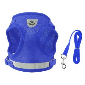 Pet Mesh Harness Dog Leash Set Reflective Chest Strap Adjustable Puppy Vest For Puppies Breeds Dogs Walking Outdoor (Option: Blue_L)