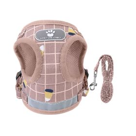 Pet Mesh Harness Dog Leash Set Reflective Chest Strap Adjustable Puppy Vest For Puppies Breeds Dogs Walking Outdoor (Option: PinkCheckered_XS)