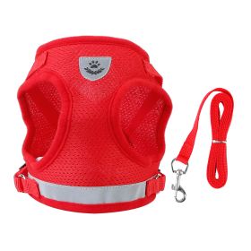 Pet Mesh Harness Dog Leash Set Reflective Chest Strap Adjustable Puppy Vest For Puppies Breeds Dogs Walking Outdoor (Option: Red_XL)